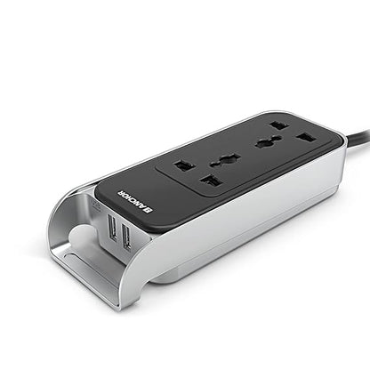 Anchor by Panasonic 6A 2 Universal Socket with 2 USB Port | 6A Extension Board with 2.4A 2 USB Port | Multi Plug Socket for Home Wall, Office (22052)