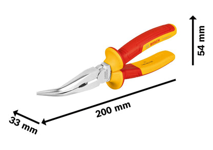 BOSCH Bent Long Nose Pliers 40° Angle, 200mm (8") Length with TPU Insulation, Certified for up to 1000V, Precision for Electrical Tasks