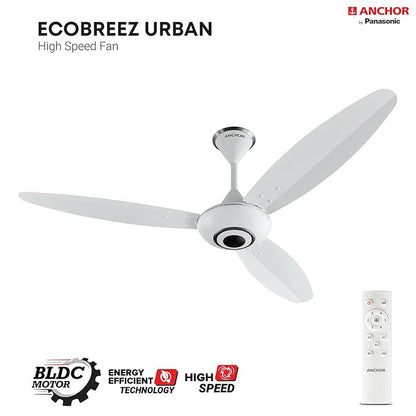 ANCHOR by panasonic Ecobreeze 1200mm BLDC Ceiling Fan (3 Blade, Matt White) with Remote, Medium (14143MWH)