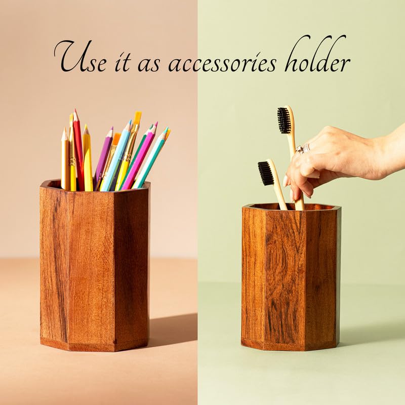 Udaipur Handicrafts  Cutlery Holder Spoon Stand For Kitchen | 6.5 Inch Brown | Cutlery Holder For Dining Table | Wooden Caddy Storage Organizer Stand Caddy Holder | Stylish & Functional Kitchen Décor