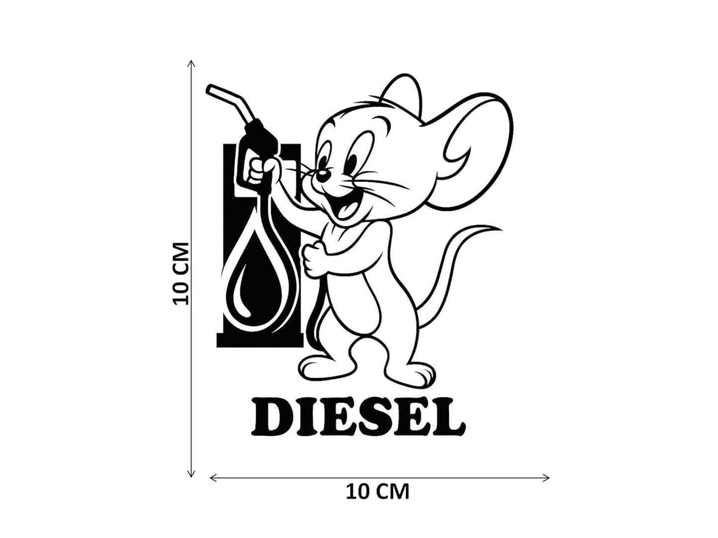 Akshar Arts Bhuwana Car Sticker Vinyl Stickers Diesel Sticker for Car Exterior Waterproof Scratch Proof, Weather Resistant Decals Black White Cute Cartoon Jerry (Mouse Holding Fuel - Car..)