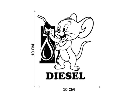 Akshar Arts Bhuwana Car Sticker Vinyl Stickers Diesel Sticker for Car Exterior Waterproof Scratch Proof, Weather Resistant Decals Black White Cute Cartoon Jerry (Mouse Holding Fuel - Car..)