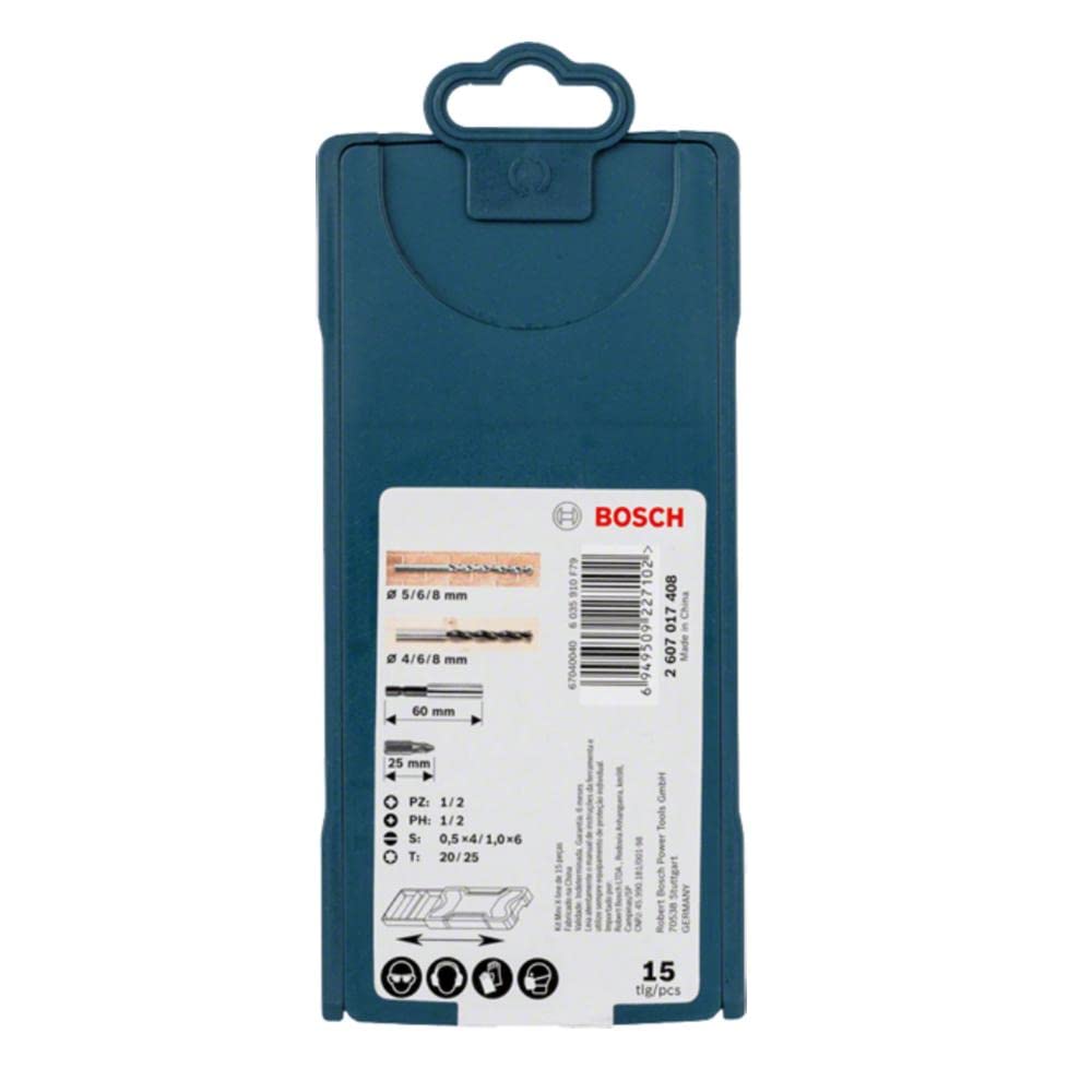 Bosch Professional 15 pc Mini X Line with Masonry bits, wood drill bits and screwdriver bits