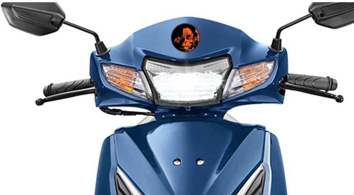 Akshar Arts Bhuwana Hanuman Jai Shree Ram Sticker for Scooty, Bike- All Two Wheeler Vehicle Vinyl Decal Size (11cm X 11cm) Multicolor