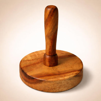 Udaipur Handicrafts  Potato Masher & Roti Presser | Natural Sheesham Wood Pav Bhaji Masher for Vegetables, Paratha & Flatbreads | Multipurpose Kitchen Tool