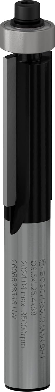 BOSCH PRO Router Bit Bottom Bearing Flush Trim | Ø9.5xL25.4xS8mm | Engineered for Professionals | Clean, Precise Cuts in Wood & Composites | Long-Lasting Carbide Blade | Universal Fit