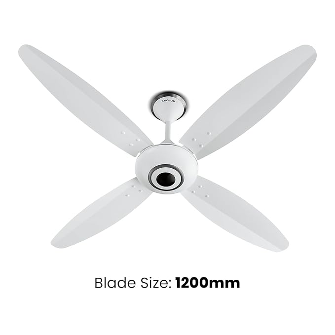 Anchor By Panasonic Ecobreeze 1200mm BLDC Ceiling Fan (4 Blade, Matt White) with Remote, Medium