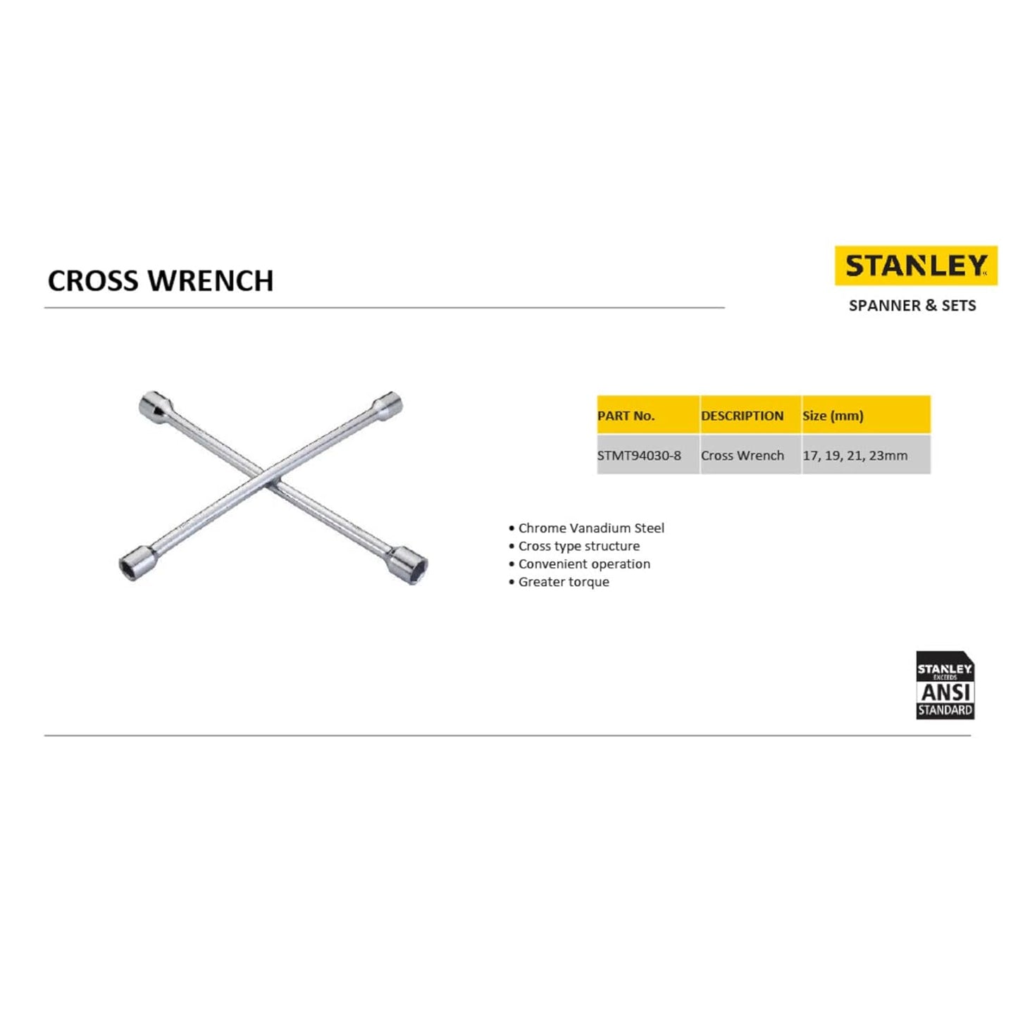 STANLEY STMT94030-8 Cross Wrench (17 19 21 23 mm)