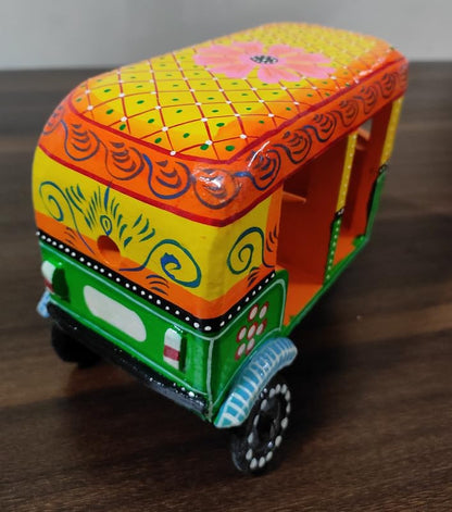 UdrCrafts® Handcrafted Push and Pull Wooden Auto Rickshaw Showpiece, Traditional Indian Design, Ideal for Collection, Gifting and Imaginative Play