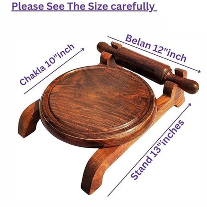Handicrafts Premium Wooden Chakla Belan Set with Stand | Durable, Handcrafted Rolling Board and Pin for Perfect Rotis & Chapatis | Traditional Kitchen Tool Set for Easy Cooking
