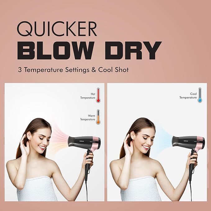 Havells 1200W Foldable Hair Dryer; 3 Heat Settings With Cool Shot (Hot/Cool/Warm),Heat Balance Technology|Cool Black|Your Perfect Blow Dry Companion For Effortless Hair Styling|Hd3161-1200 Watts