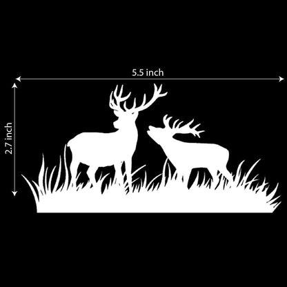 Akshar Arts Bhuwana Deer Couple Vinyl Car Sticker Wildlife Silhouette Animal Decal | Waterproof, Weatherproof & Scratch Resistant Car Window Sticker | Animal Sticker for Car, Bike | 5.5 x 2.7 Inch | Pack of 2 (White)