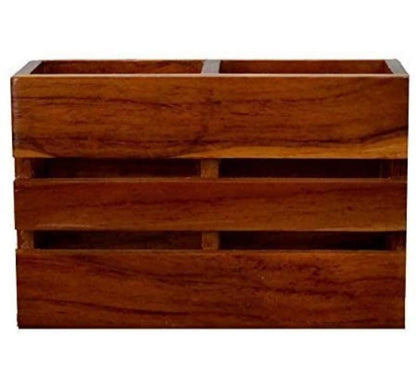 Udaipur Handicrafts – Multipurpose Spoon Stand and Kitchen Organizer, Brown (2 Compartments, 6.5 x 3 x 4.5 Inches)