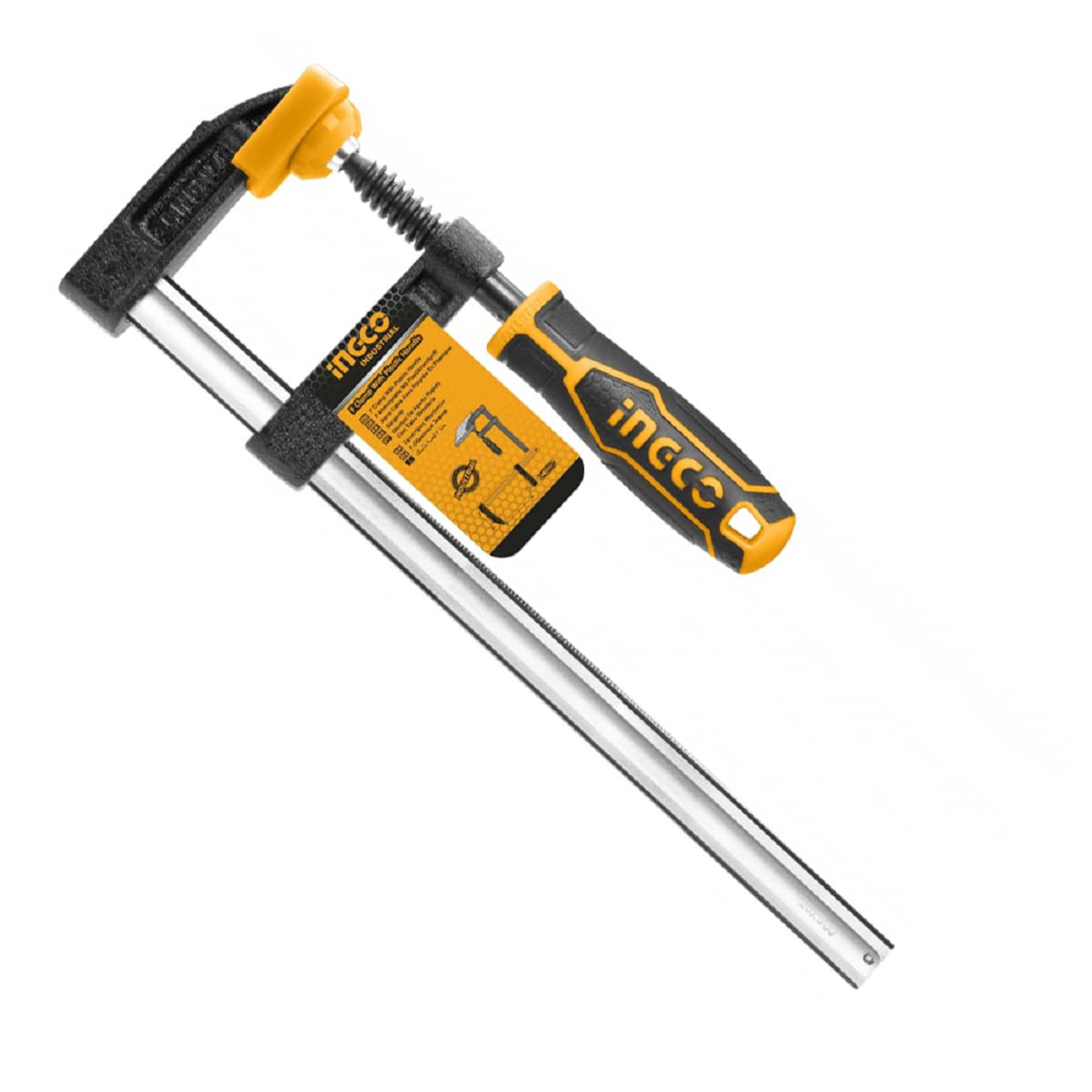 INGCO F Clamps (50x150mm), Steel f clamp with Rubberized Handle and Surface Protection PVC Cover for Better Grip Metal F Clamps for Woodworking Glass and Welding Works