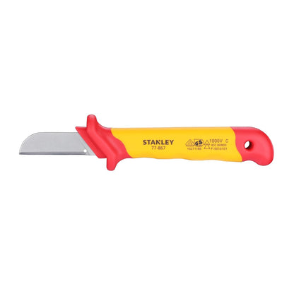 STANLEY STMT77867-23B VDE Insulated Straight Cable Knife 50x180mm, Ideal For Repair Of Electric Vehicles, Red and Yellow