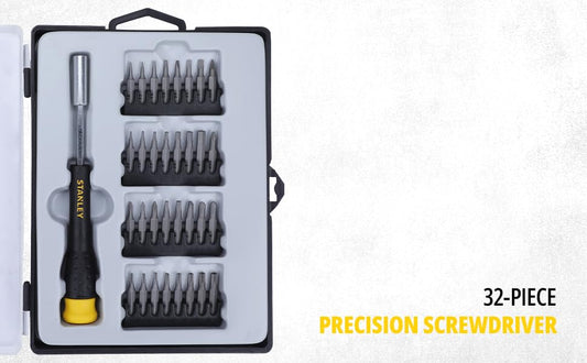 STANLEY STHT0-62634 32-Piece Precision Screwdriver Set with Fast Tip Recognition for Home, DIY & Professional Use, Ideal for Carpentry, Mechanical, Electrical & Plumbing Tasks, YELLOW & GREY