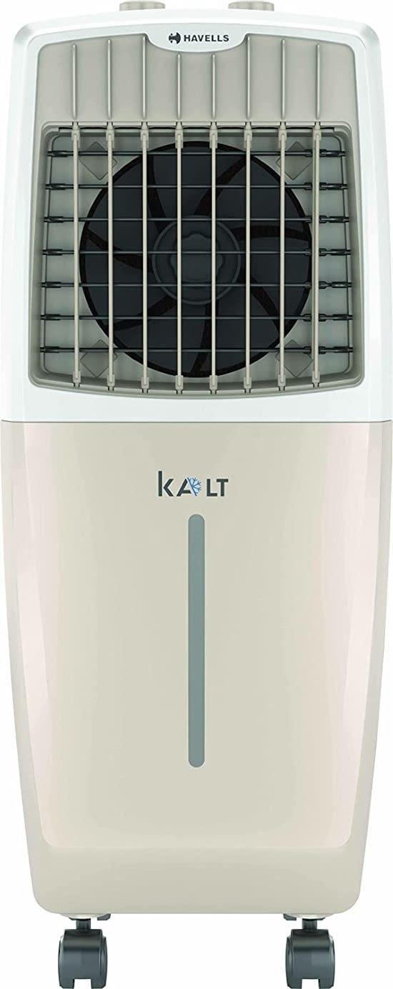 Havells Kalt 24L Personal Air Cooler for home | Powerful Air Delivery | Low Noise, Knob Panel | Everlast Pump | 4 Way Air Deflection | High Density Honeycomb Pads | Heavy Duty (White/Champagne Gold)