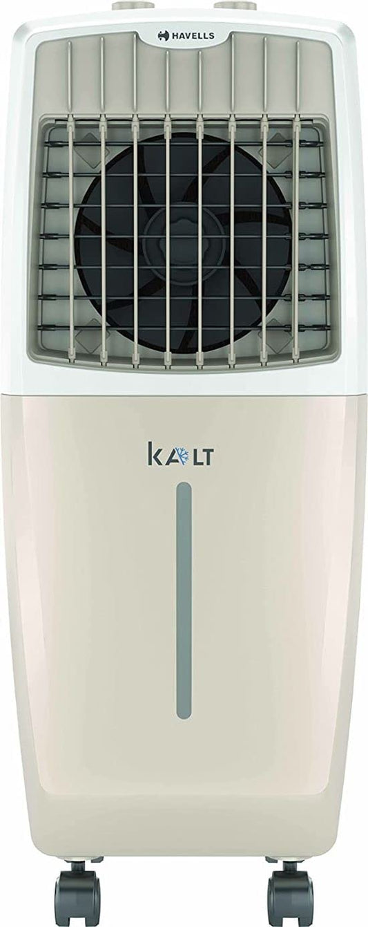 Havells Kalt 24L Personal Air Cooler for home | Powerful Air Delivery | Low Noise, Knob Panel | Everlast Pump | 4 Way Air Deflection | High Density Honeycomb Pads | Heavy Duty (White/Champagne Gold)
