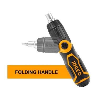 INGCO 13 IN 1 Ratchet Screwdriver Set, INGCO Style Ratchet Handle Folding Handle, High Auality Ratchet 12 Pcs 6.35 * 25 mm Screwdriver Bits