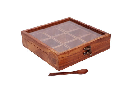 Udaipur Handicrafts Spice Box Containers & Spoon In Sheesham Wood - Wooden Spice Box Set For Kitchen Masala Spice Boxes Masala Dhaniya  Namak Dani Dabba