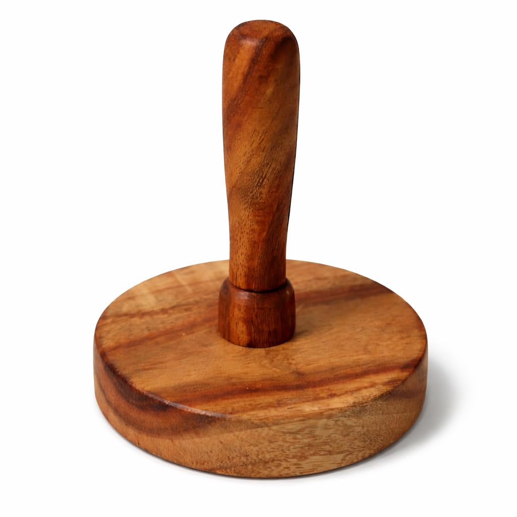 Udaipur Handicrafts  Potato Masher & Roti Presser | Natural Sheesham Wood Pav Bhaji Masher for Vegetables, Paratha & Flatbreads | Multipurpose Kitchen Tool