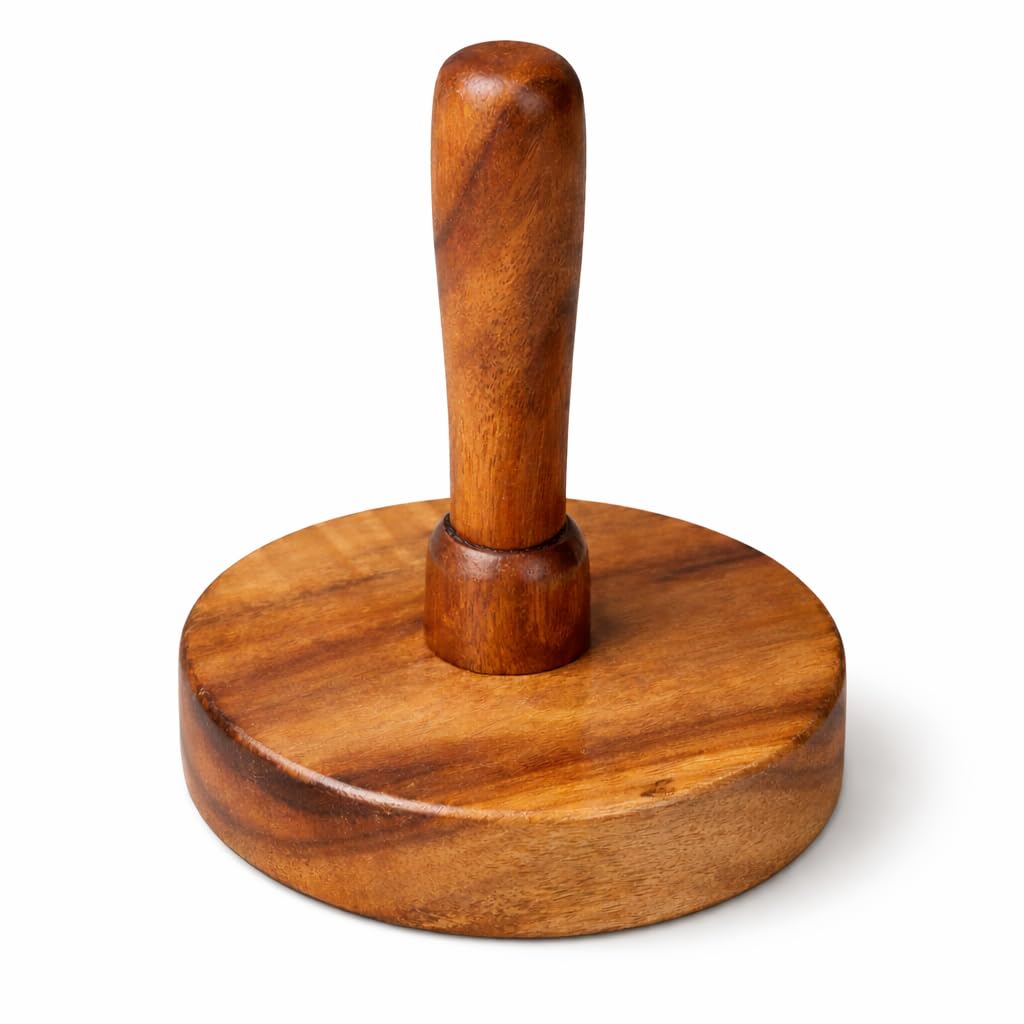Udaipur Handicrafts  Potato Masher & Roti Presser | Natural Sheesham Wood Pav Bhaji Masher for Vegetables, Paratha & Flatbreads | Multipurpose Kitchen Tool