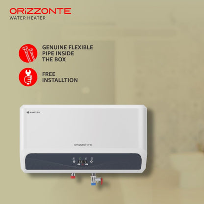 Havells Orizzonte 25 Litre Storage Water Heater(Geyser)| Anti Rust Tank| Remote Controlled| Digital display| With Shock Safe Plug | Warranty: 7 Year on Tank| Free Installation & Flexi Pipe (White)