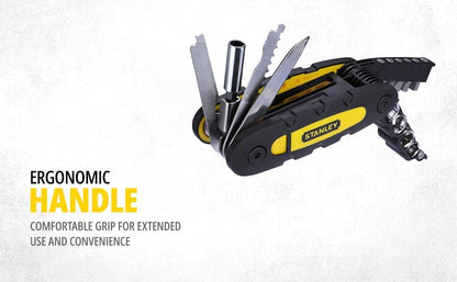 STANLEY STHT0-70695 Folding and Locking 14-in-1 Multi-Tool, Compact & Portable, KIT Contains Knife, Saw, Bottle Opener, File, Holder for Bits & Drive Adaptor for Sockets