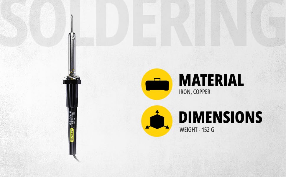 STANLEY 69-031B Round 30-Watt Corded Soldering Iron, Comes with 2 Soldering Tips, Ideal for Soldering Light Gauze Wires, Thin Metals & Other Electrical Work, Black and Chrome
