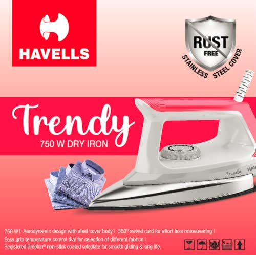 Havells Trendy 750 watt Dry Iron (Ruby Red), (GHGDICFW075)