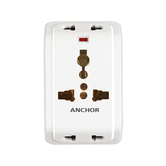 ANCHOR 6A 3 Pin Multi Plug Socket Travel Adapter with Universal Socket, 3 Pin Multi Plug Extension Socket (White - PK3)
