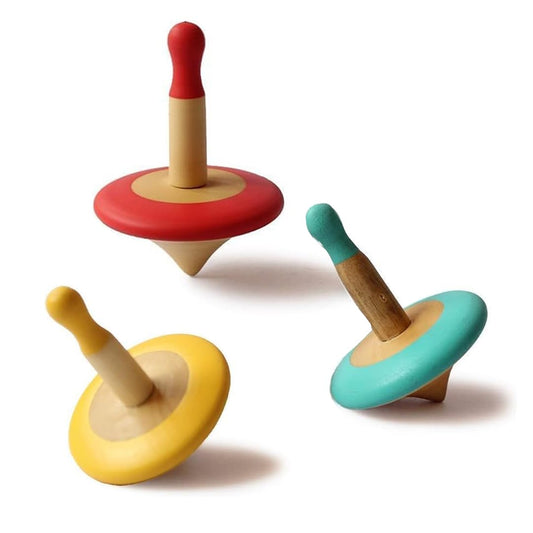 Udaipur HandiCrafts Spinning Top Toy for Kids (3+ Years) | Set of 3 Multicolor Tops | Hand‑Eye Coordination & Fine Motor Skills | Non‑Toxic | Montessori Classic Toy | Indoor & Outdoor Play | Lattoo | Buguri