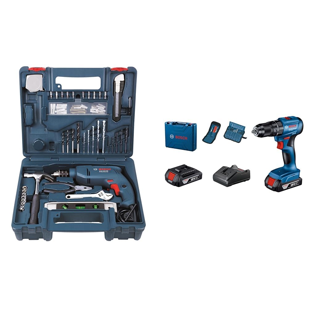 BOSCH Professional GSB 500 RE Corded-Electric Drill Tool Set, 10 mm, 500 Watt, 1 Year Warranty, Blue