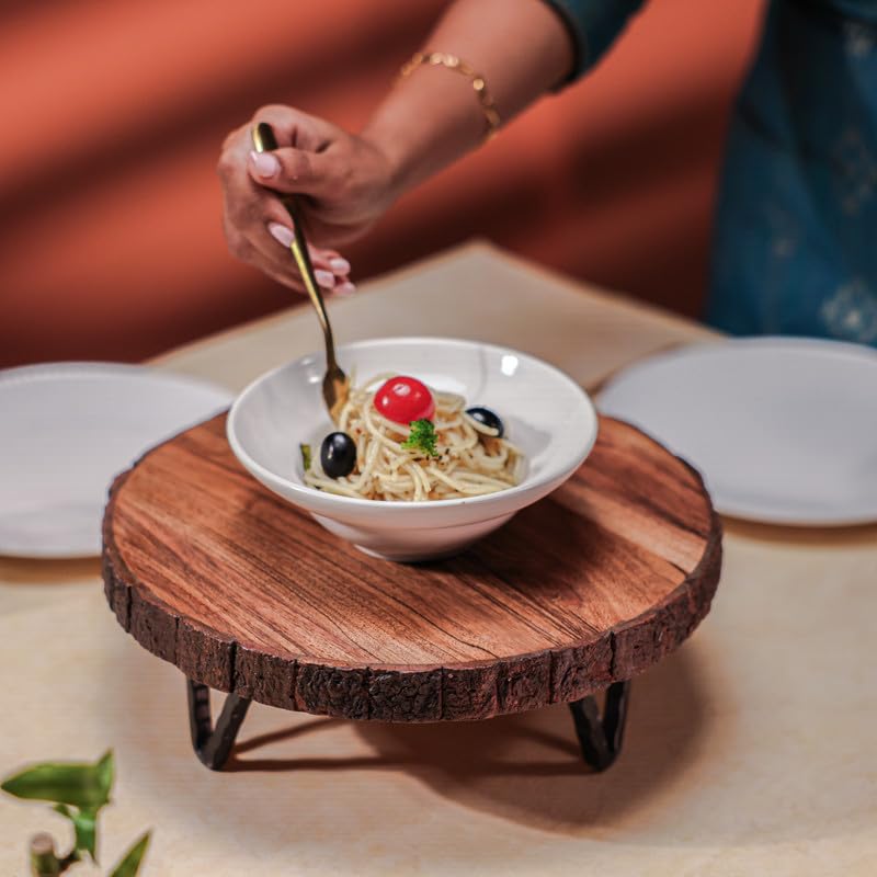 Udaipur Handicrafts | Acacia Wood Hot Pot Stand with Iron Feet | Tabletop Trivet for Hot Utensils | Kitchen & Dining Decor