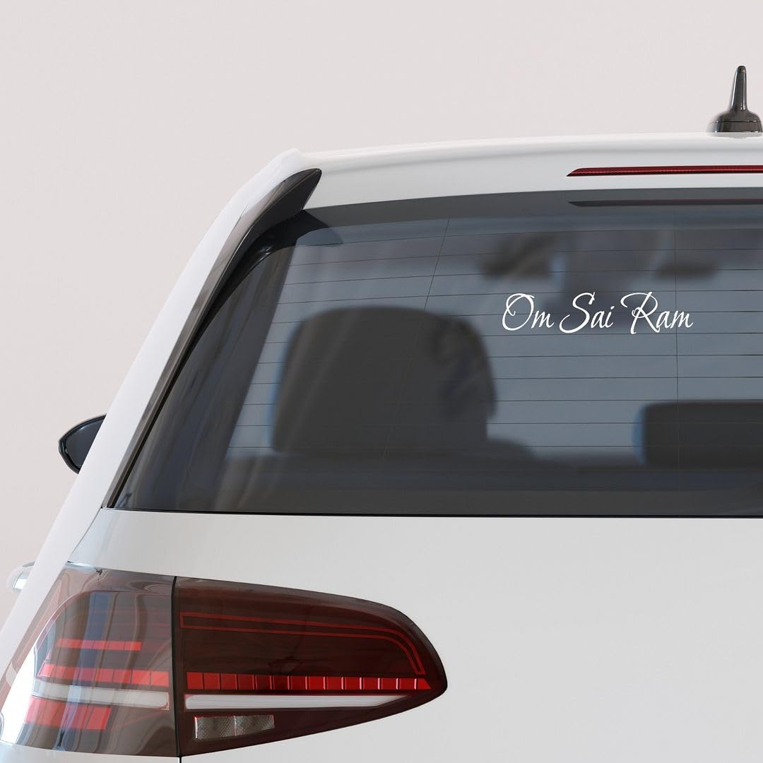 Akshar Arts Bhuwana Pack of 2 Om Sai Ram Religious Self-Adhesive Vinyl Car Decal Sticker for Exterior Use| Dashboard| Windshield (White)