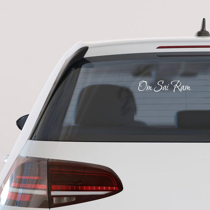 Akshar Arts Bhuwana Pack of 2 Om Sai Ram Religious Self-Adhesive Vinyl Car Decal Sticker for Exterior Use| Dashboard| Windshield (White)