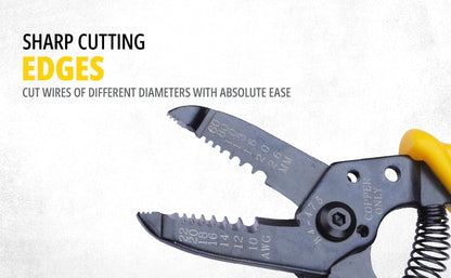 STANLEY 84-475-22 6" 150 mm Wire Stripper Ideal for Cutting, Stripping Speaker Wires & Appliance Cords for Home, DIY & Professional Use, YELLOW & BLACK
