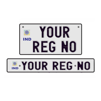 Akshar Arts Bhuwana Bike Number Plate Set, Front and Back Vehicle Registration Plates, IND Style with Embossed Letters, Non-HSRP, No Serial Number