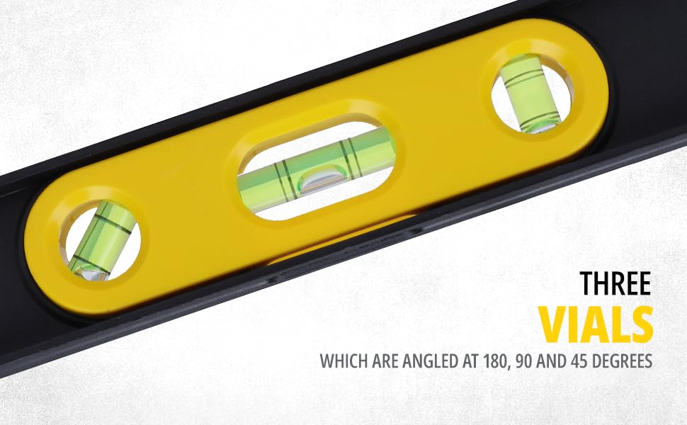 STANLEY STHT42264-812 Plastic Torpedo Level Magnetic-225mm/9'', High Impact ABS Plastic for Durability, 3 Vials, Ideal for Wood & Concrete Measurement, Yellow