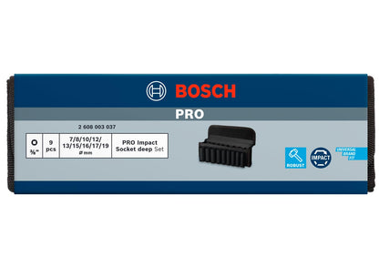 BOSCH Impact Socket Set 9-Piece | High-Torque CRMO Steel for Extreme Durability | Black Phosphate Coating for Corrosion Resistance | Secure Pin & Ring Design | Laser-Etched Sizes