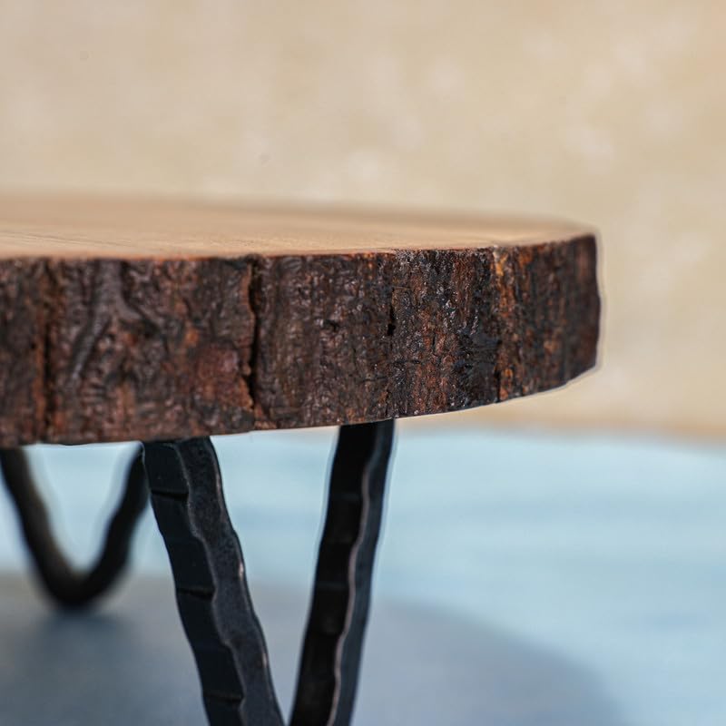 Udaipur Handicrafts | Acacia Wood Hot Pot Stand with Iron Feet | Tabletop Trivet for Hot Utensils | Kitchen & Dining Decor