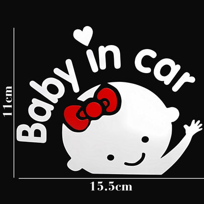 Akshar Arts Bhuwana Girl Baby in Car Sticker (Set of 2) White Vinyl Car Safety Warning Self-Adhesive Waterproof Stickers for Cars| Windows| Vehicle Surface (15.5cm X 11cm)