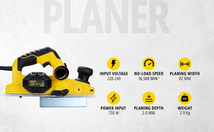 STANLEY STPP7502 750W 2mm Planer (Yellow and Black) with 2 TCT blades