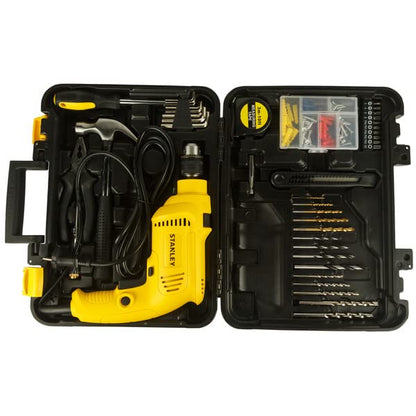 STANLEY SDH550KP-IN 550W 10mm CORDED HAMMER DRILL MACHINE & HAND TOOL KIT for Home, DIY & Professional Use (120-PIECES) - INCLUDES Hammer Drill,Plier,Hammer,Measuring Tape & Drill Bits,1Year Warranty