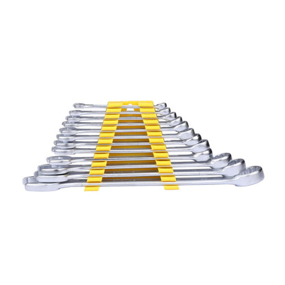 STANLEY 70-964E 12-Piece Combination Spanner Set With Maxi-Drive System, 6mm to 22mm, Chrome-Vanadium Steel, Anti-Slip Design on Open End, Anti-Rust, Matt Finish, Silver
