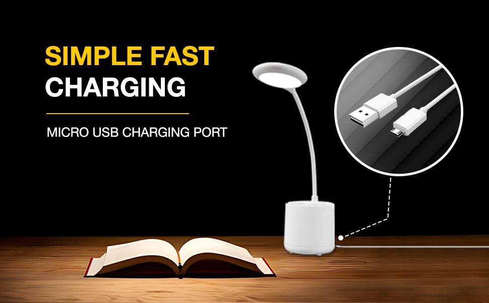 Havells Polycarbonate Moderna 5w LED Table Lamp |Rechargeable Desklight, 3 Dimming Modes with Brightness Control, White