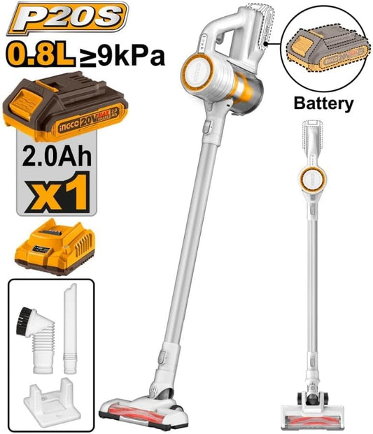 INGCO Cordless Vacuum Cleaner 20V With Battery & Charger, HEPA Filter, 120Watt CVLI2006