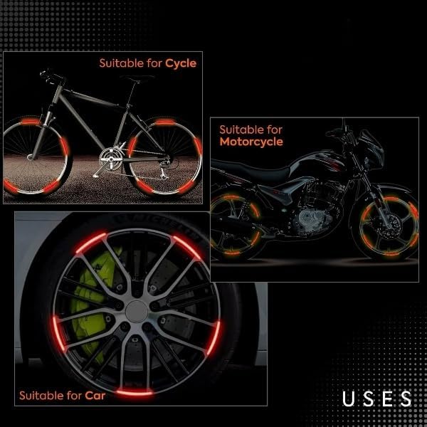Akshar Arts Bhuwana  Premium Wheel Reflective Strips for Cars, Motorcycles & Bicycles – Waterproof Rim Tape Decals for Night Visibility & Safety | Easy to Apply, Long-Lasting Adhesive (Set of 20)