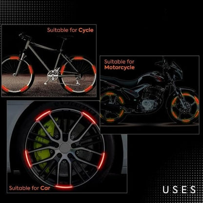 Akshar Arts Bhuwana  Premium Wheel Reflective Strips for Cars, Motorcycles & Bicycles – Waterproof Rim Tape Decals for Night Visibility & Safety | Easy to Apply, Long-Lasting Adhesive (Set of 20)