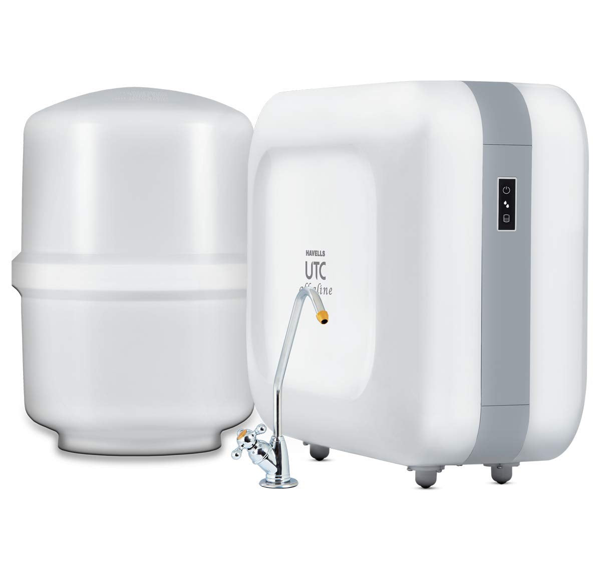 Havells UTC Alkaline Water Purifier with 360-degree rotation Faucet, Cu+Zn+Alkaline+natural minerals, 8 stage Purification, 8L Plasto-Steel tank, Double UV Purification tech.(RO+UV), (Grey and White)